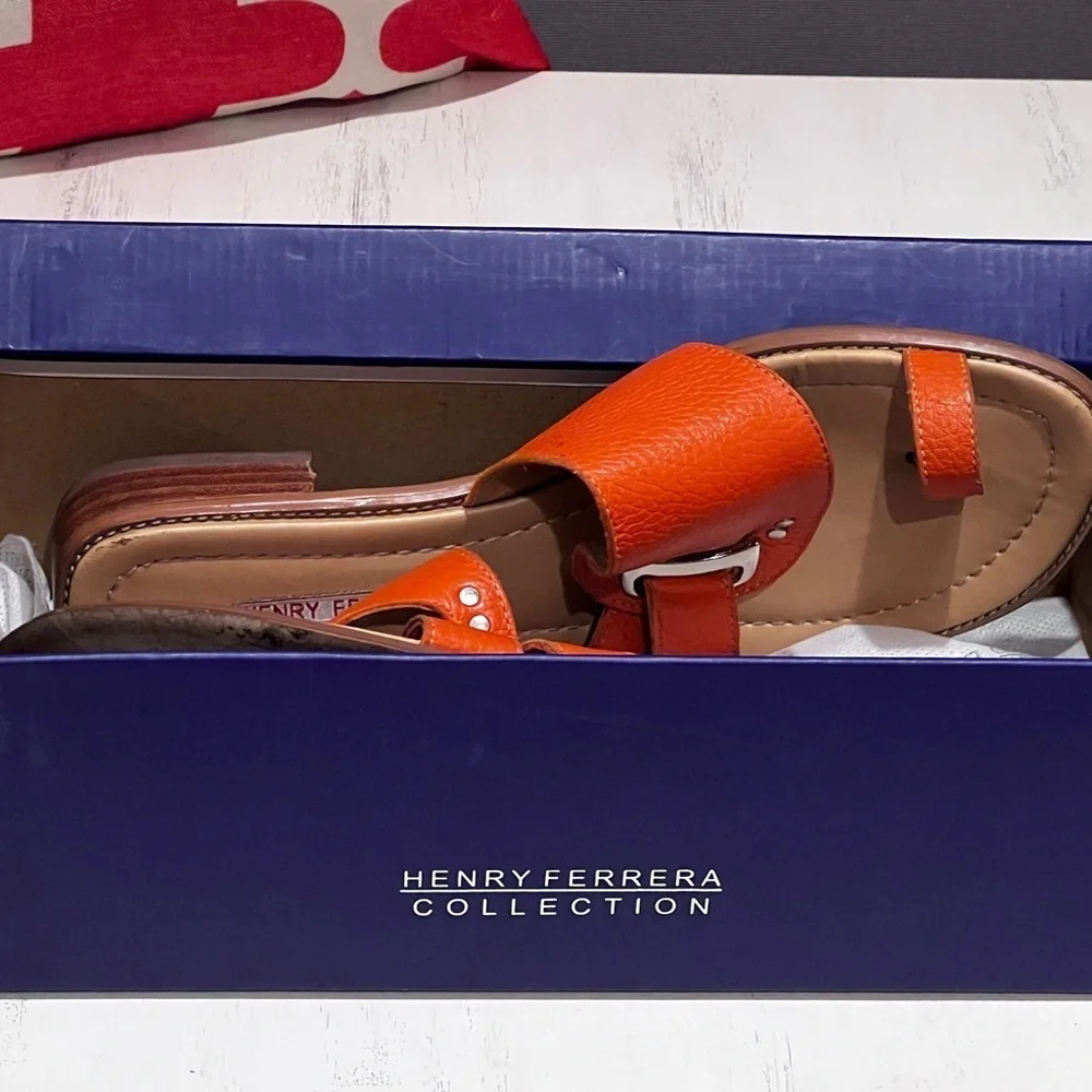 Henry Ferrera Orange Slide Sandals - Picture 9 of 9